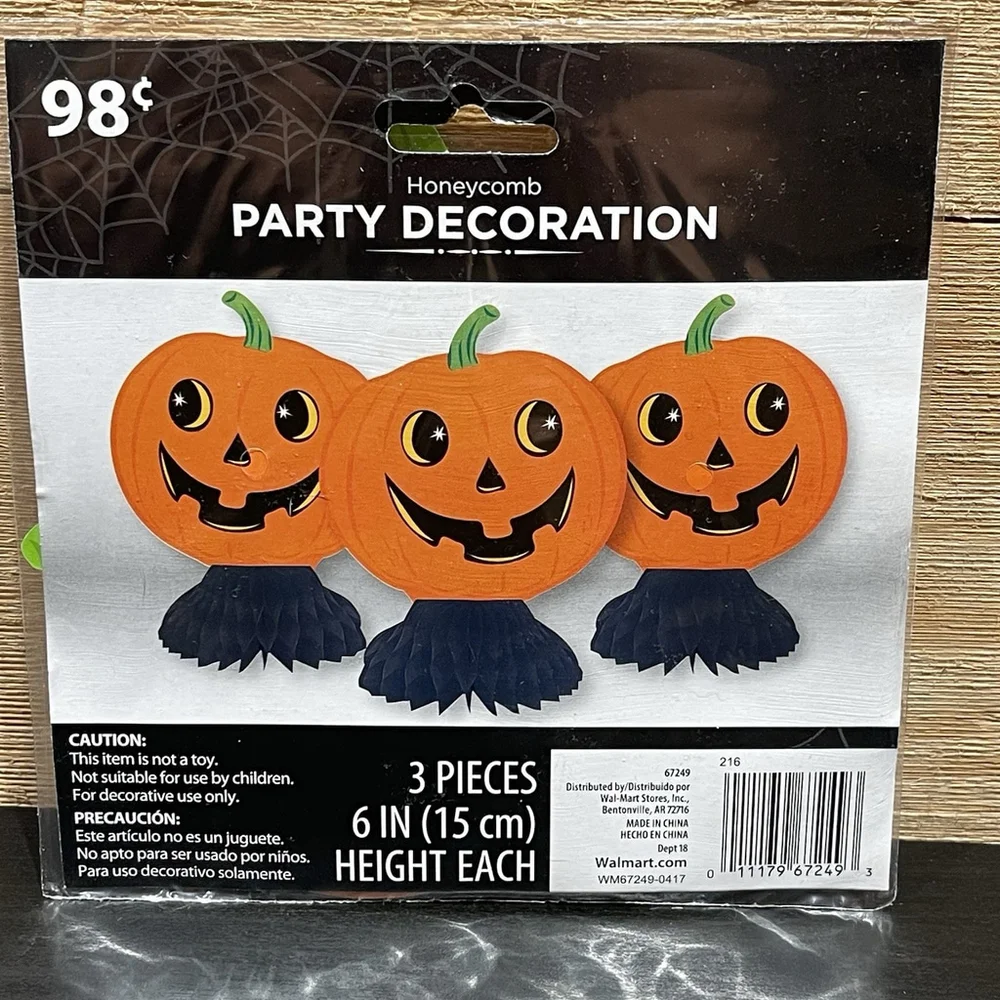 Discontinued‎ Honeycomb Pumpkin Jack-O-Lantern Decorations Package Of 3 NEW